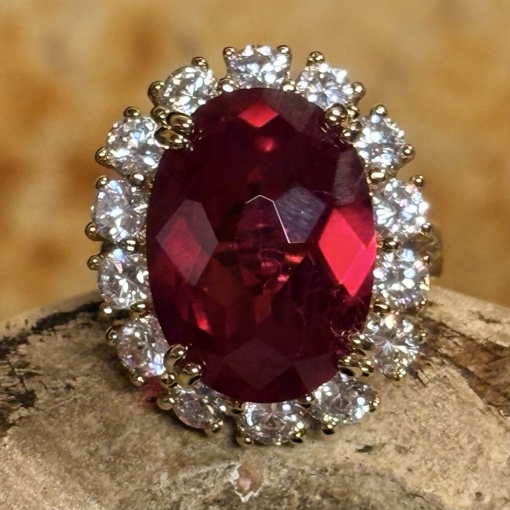 Camrose & Kross (JBK) Ring Size 6 Gold Vermeil, Simulated Ruby & Crystals